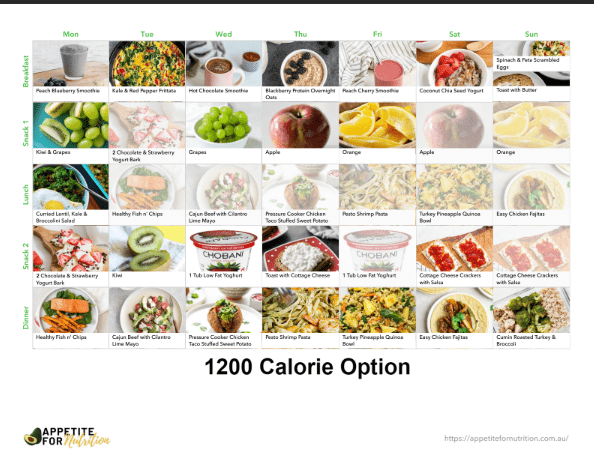 Healthy Eating Weight Loss Meal Plan (1200calories) (7days)
